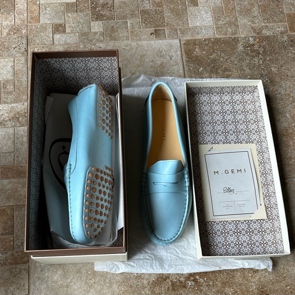 Women’s Gemi Shoes - Powder Blue Custom Made in Italy. Genuine Leather. Size 10